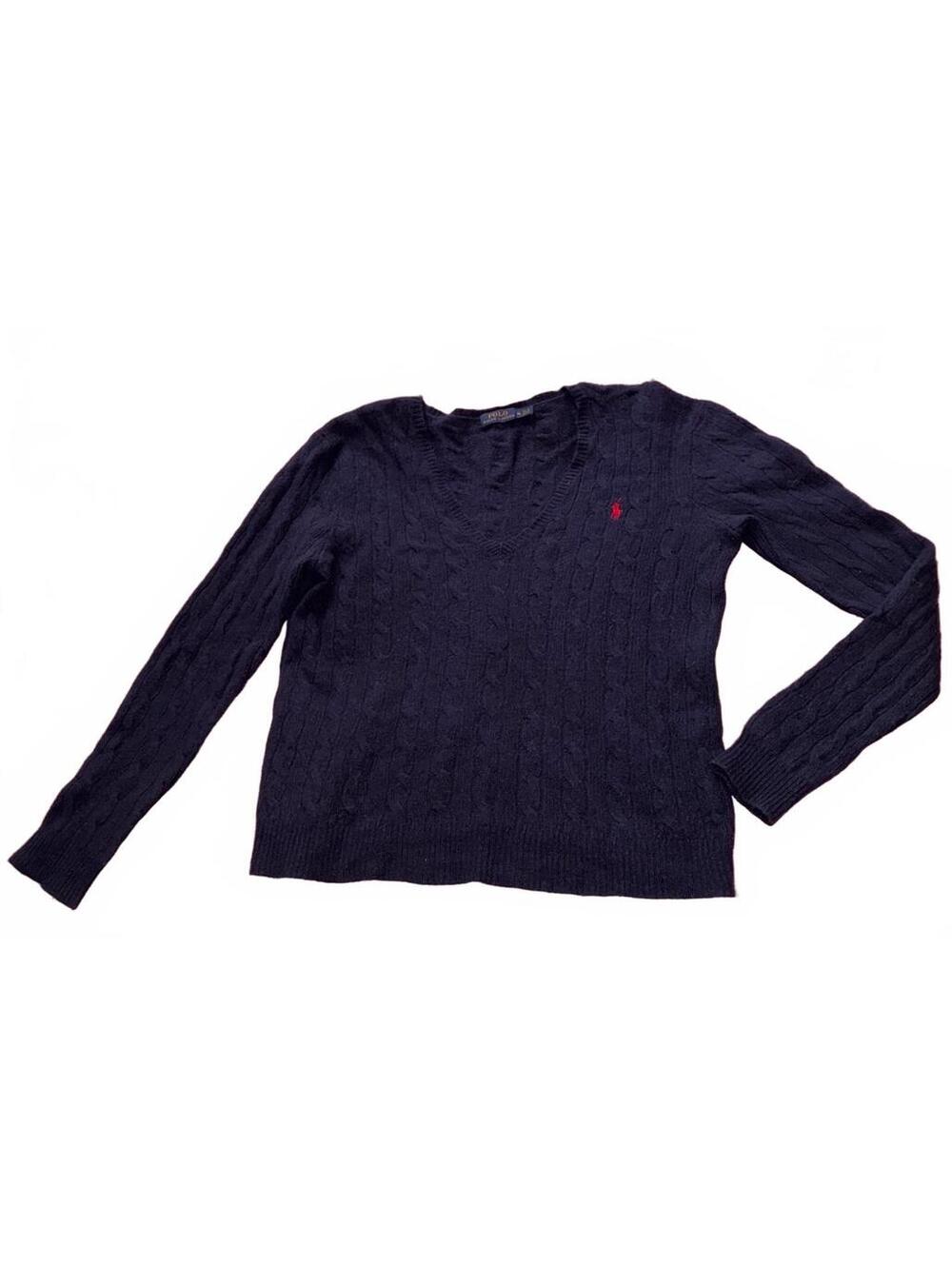 Polo Ralph Lauren Wool Cashmere Cable Knit V-Neck Sweater Navy XL